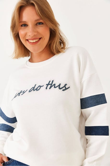 Gestreiftes besticktes Rundhals-Sweatshirt - Image 1