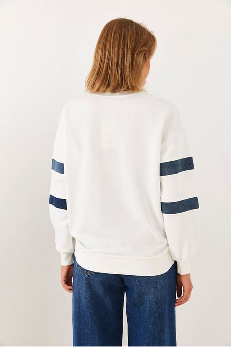 Gestreiftes besticktes Rundhals-Sweatshirt - Image 2