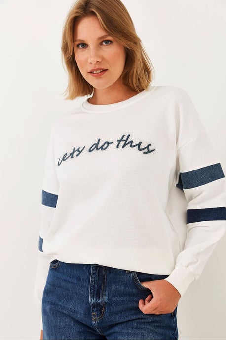 Gestreiftes besticktes Rundhals-Sweatshirt - Image 3