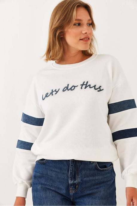 Gestreiftes besticktes Rundhals-Sweatshirt - Image 4