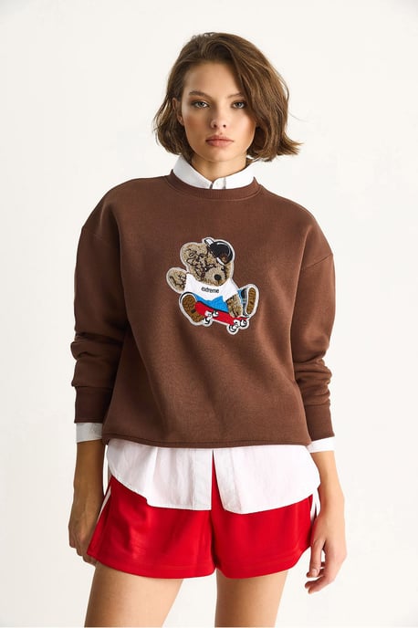 Gestickter Rundhalsausschnitt Langarm-Sweatshirt - Image 2