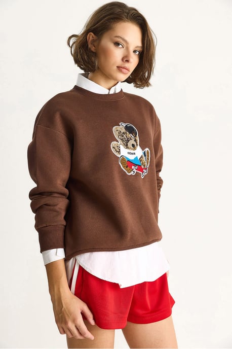 Gestickter Rundhalsausschnitt Langarm-Sweatshirt - Image 3