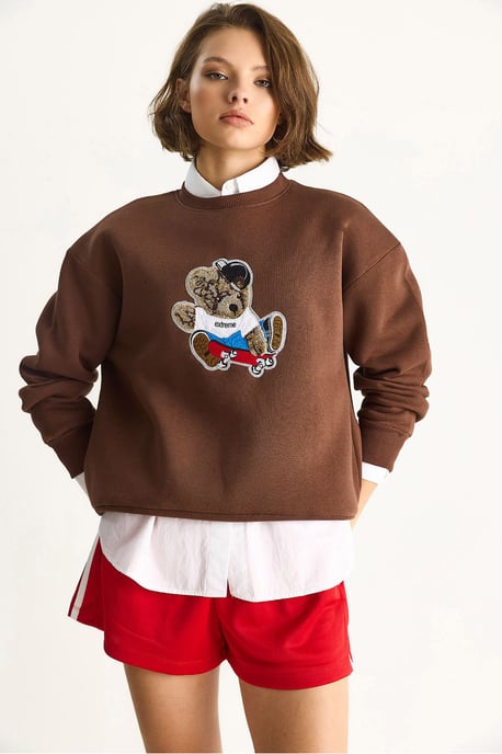Gestickter Rundhalsausschnitt Langarm-Sweatshirt - Image 4