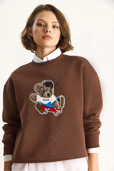 Gestickter Rundhalsausschnitt Langarm-Sweatshirt - Image 5