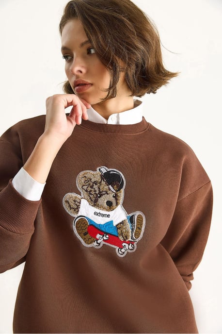 Gestickter Rundhalsausschnitt Langarm-Sweatshirt - Image 6