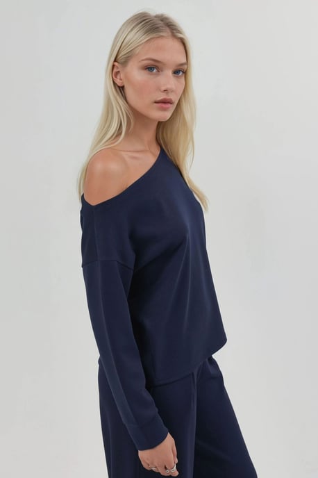 Asymmetrischer Kragen Relaxed Fit Sweatshirt - Image 2