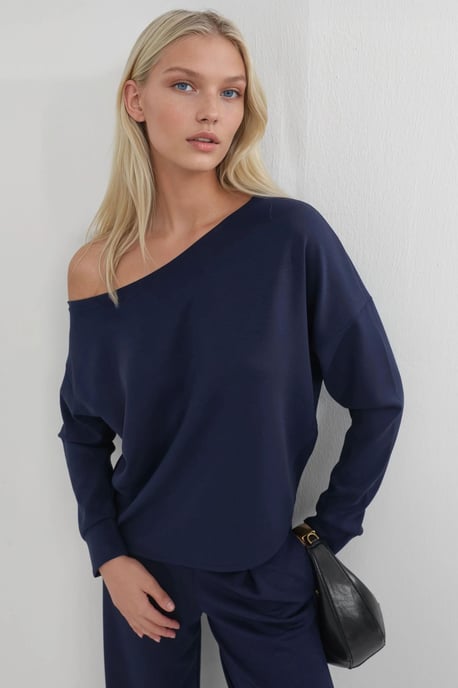 Asymmetrischer Kragen Relaxed Fit Sweatshirt - Image 5