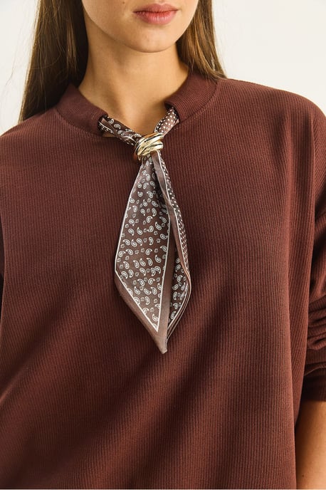 Rippstrick-Sweatshirt mit Rundhalsausschnitt und Schal-Zubehördetail - Image 6