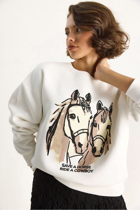 Lässig geschnittenes bedrucktes Sweatshirt mit Rückendruck - Image 3