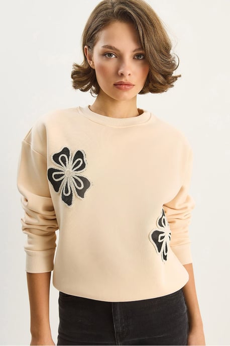 Bestickter Rundhals Baumwollpullover - Image 1