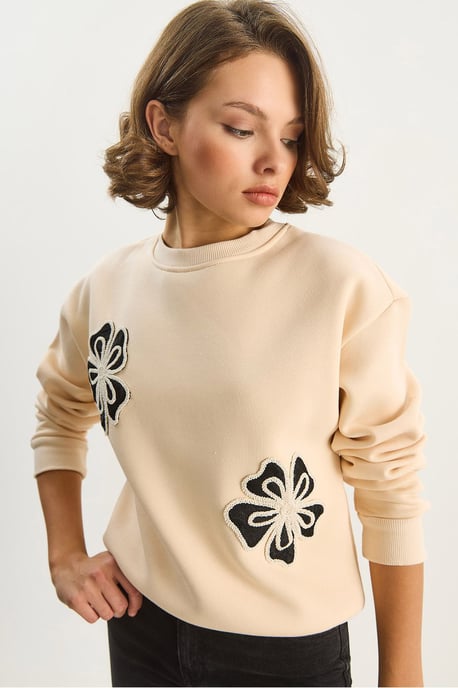 Bestickter Rundhals Baumwollpullover - Image 2