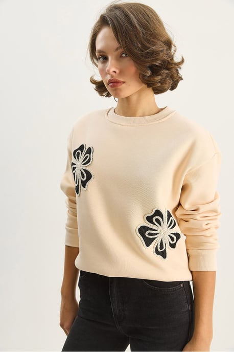 Bestickter Rundhals Baumwollpullover - Image 4