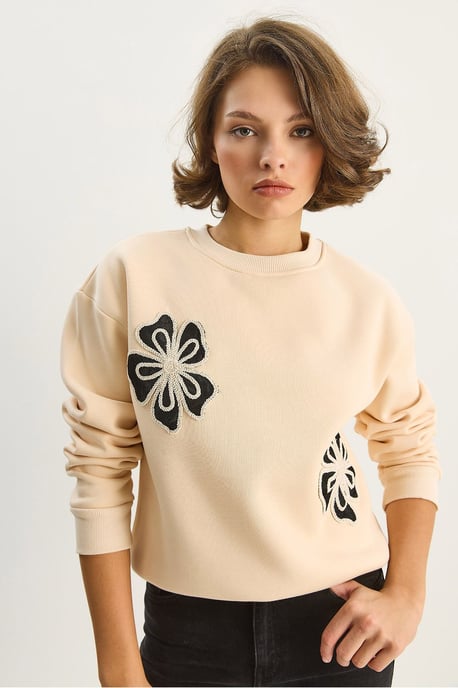 Bestickter Rundhals Baumwollpullover - Image 5