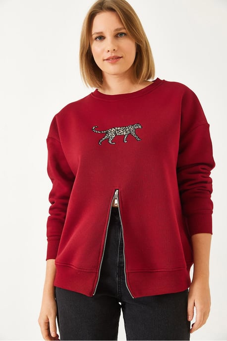 Bestickter Rundhals-Sweatshirt mit Reißverschluss - Image 2