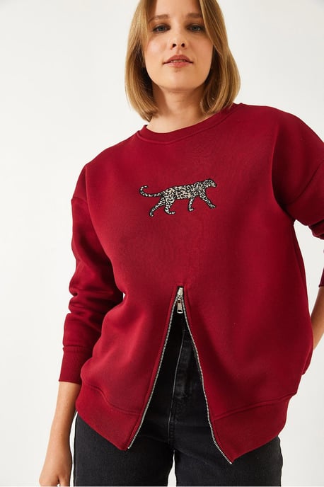 Bestickter Rundhals-Sweatshirt mit Reißverschluss - Image 3