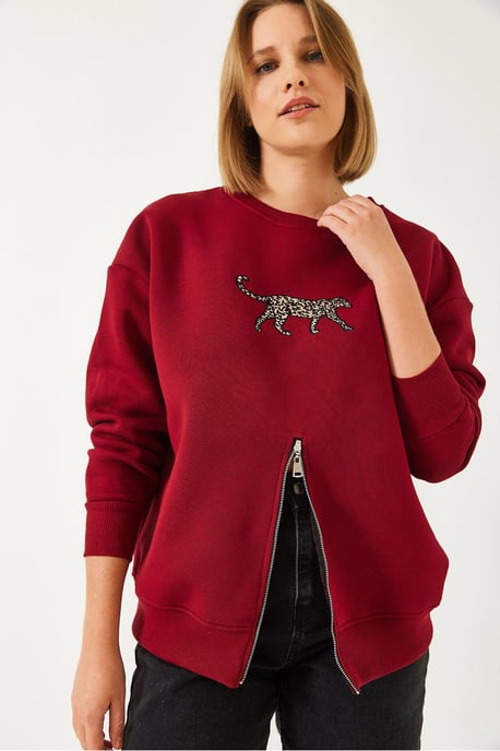Bestickter Rundhals-Sweatshirt mit Reißverschluss - Image 4
