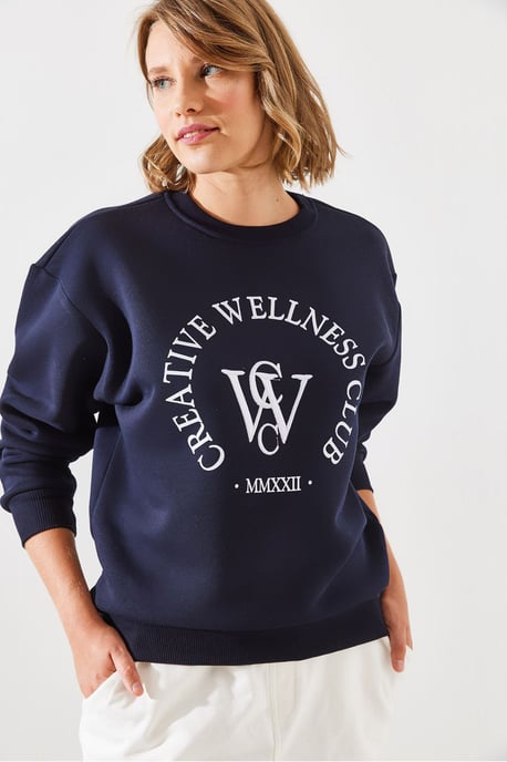 Crew-Neck Baumwoll-Sweatshirt mit Motto-Print - Image 4