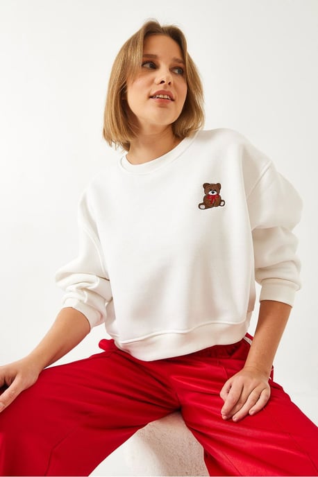 Bestickter Cropped Sweatshirt mit Schleife - Image 2