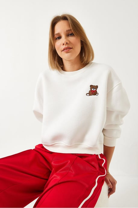 Bestickter Cropped Sweatshirt mit Schleife - Image 4