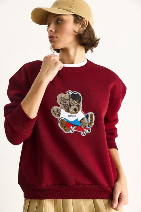 Gestickter Rundhalsausschnitt Langarm-Sweatshirt - Image 3