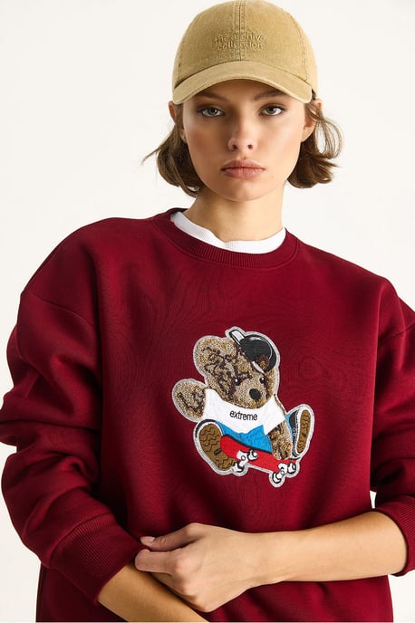 Gestickter Rundhalsausschnitt Langarm-Sweatshirt - Image 4