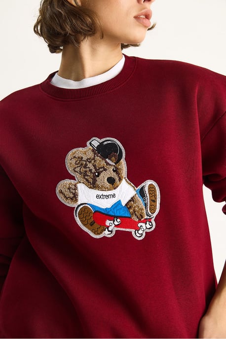 Gestickter Rundhalsausschnitt Langarm-Sweatshirt - Image 5