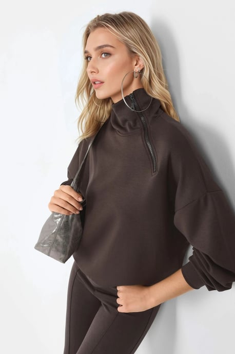 Locker sitzendes Sweatshirt mit Reißverschlusskragen - Image 1