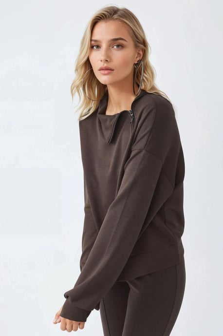 Locker sitzendes Sweatshirt mit Reißverschlusskragen - Image 2
