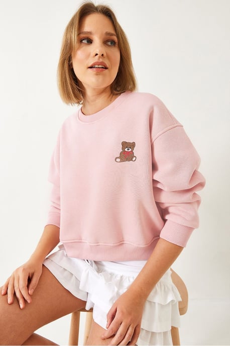 Besticktes Crop-Sweatshirt mit Schleife - Image 3
