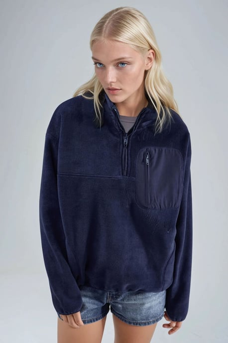 Reißverschlusskragen Plüschstrick-Sweatshirt mit Tasche - Image 3