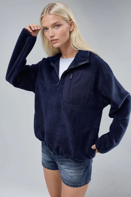 Reißverschlusskragen Plüschstrick-Sweatshirt mit Tasche - Image 4