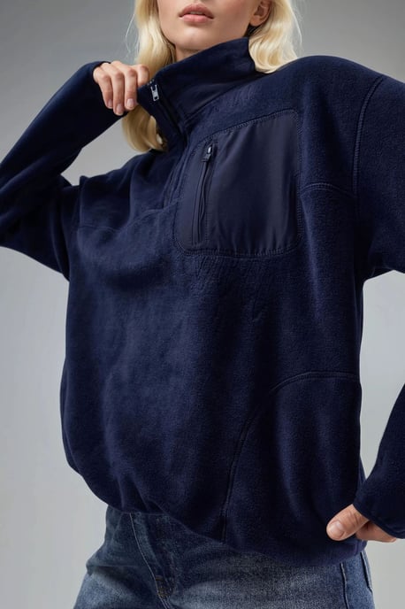 Reißverschlusskragen Plüschstrick-Sweatshirt mit Tasche - Image 6