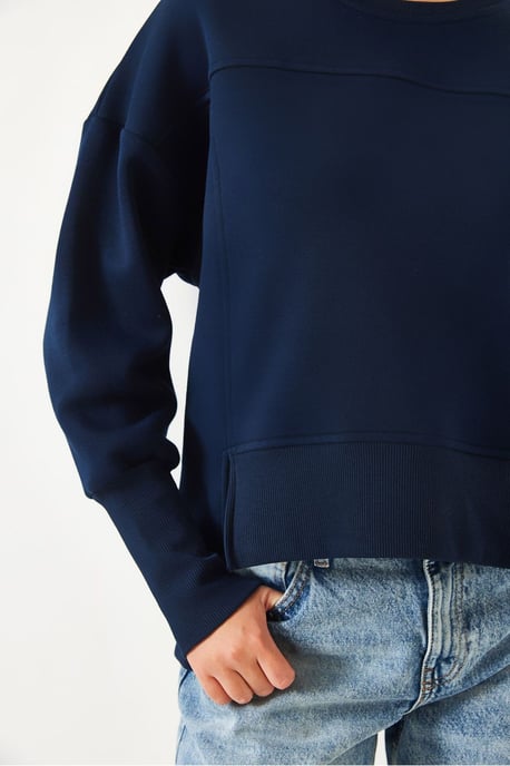 Übergröße Rundhals Strick Sweatshirt - Image 3