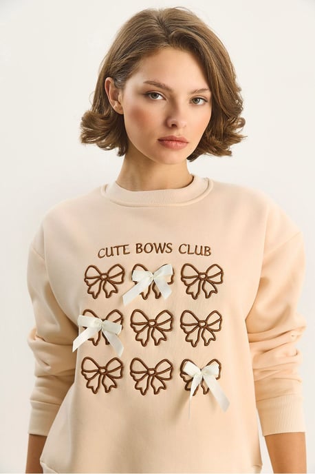 Rippstrick Bedruckter Rundhals Langarm Sweatshirt - Image 1