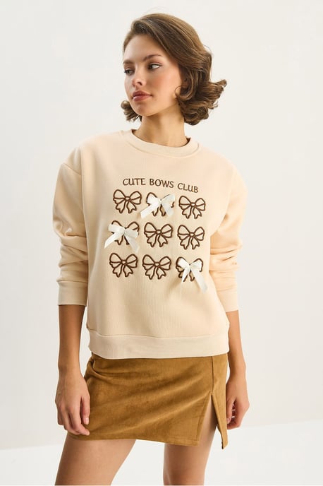Rippstrick Bedruckter Rundhals Langarm Sweatshirt - Image 2