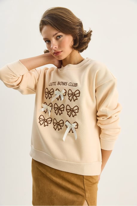 Rippstrick Bedruckter Rundhals Langarm Sweatshirt - Image 3