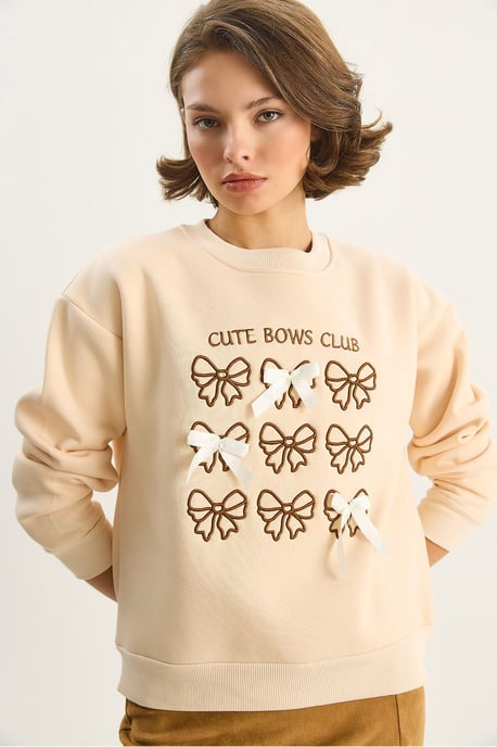 Rippstrick Bedruckter Rundhals Langarm Sweatshirt - Image 4