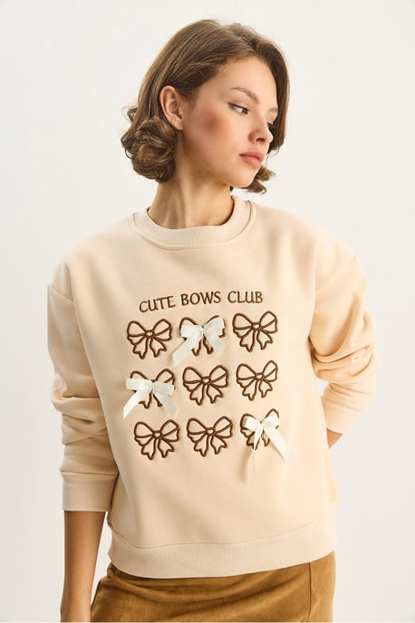 Rippstrick Bedruckter Rundhals Langarm Sweatshirt - Image 5