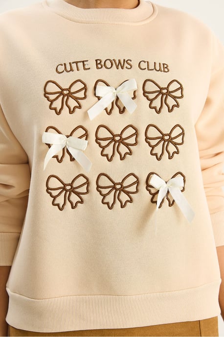 Rippstrick Bedruckter Rundhals Langarm Sweatshirt - Image 6