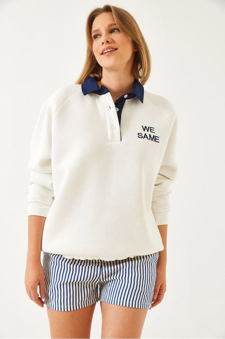 Besticktes Polo-Kragen Langarm-Sweatshirt - Image 4