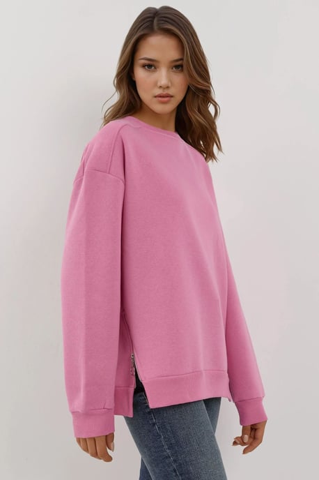 Strukturiertes Rundhals-Sweatshirt mit Reißverschlussdetails - Image 1