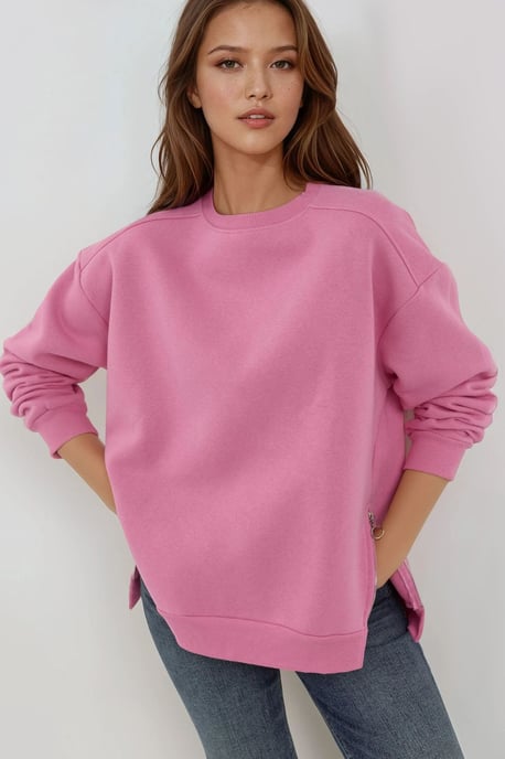 Strukturiertes Rundhals-Sweatshirt mit Reißverschlussdetails - Image 3