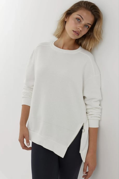 Strukturiertes Sweatshirt mit Rundhalsausschnitt und Reißverschlussdetails - Image 1