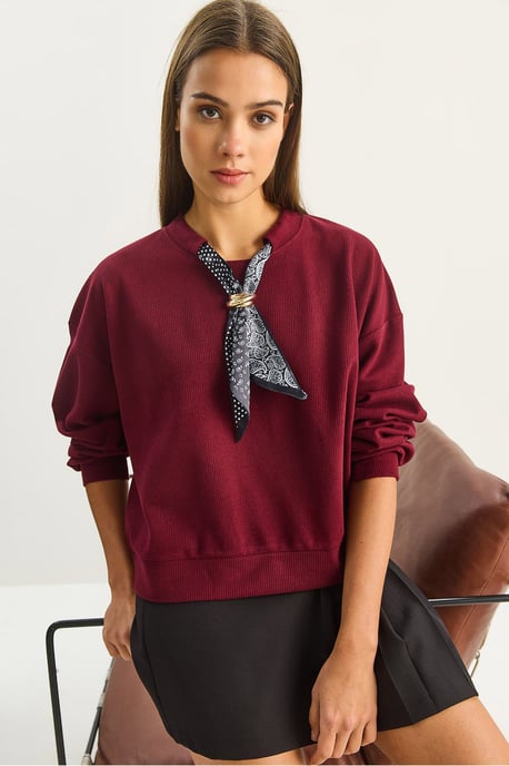 Rippstrick-Sweatshirt mit Rundhalsausschnitt und Schal-Zubehördetail - Image 2