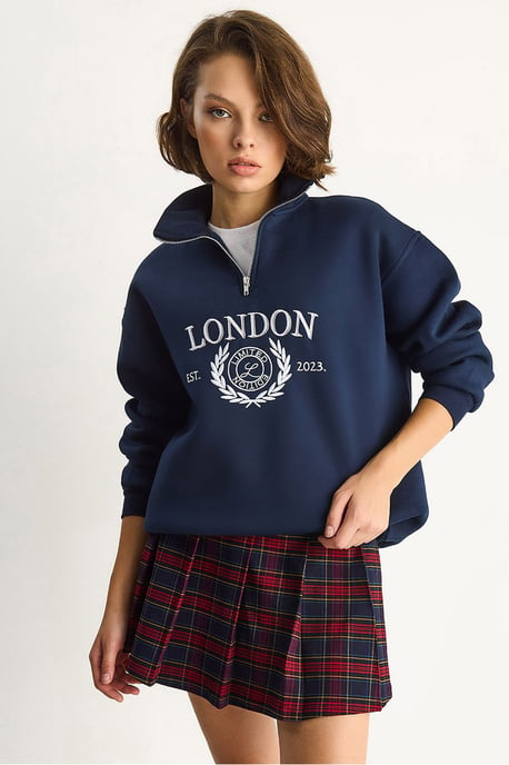 Reißverschlusskragen Bedrucktes Relaxed Fit Sweatshirt - Image 1