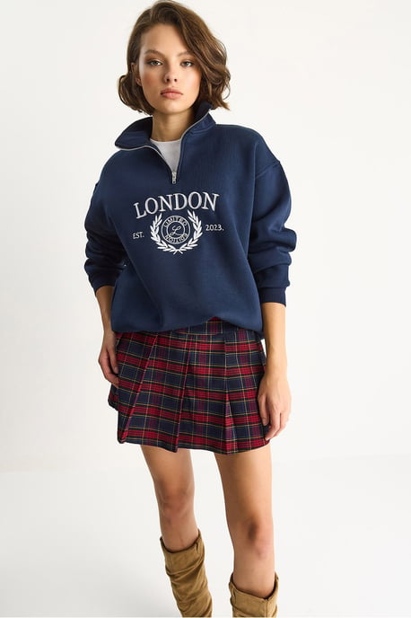 Reißverschlusskragen Bedrucktes Relaxed Fit Sweatshirt - Image 2