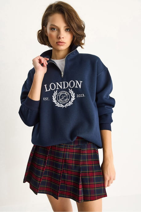 Reißverschlusskragen Bedrucktes Relaxed Fit Sweatshirt - Image 3