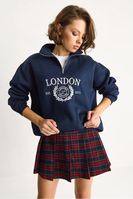 Reißverschlusskragen Bedrucktes Relaxed Fit Sweatshirt - Image 4