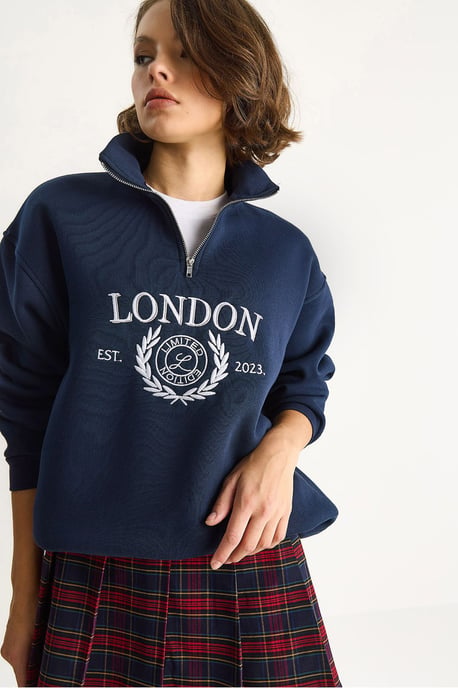 Reißverschlusskragen Bedrucktes Relaxed Fit Sweatshirt - Image 5