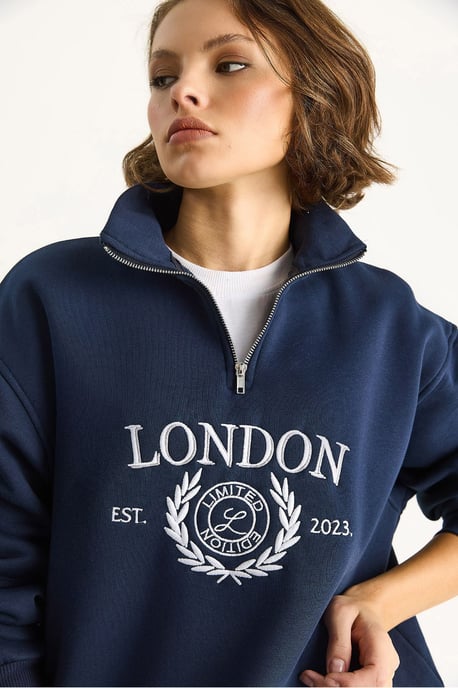 Reißverschlusskragen Bedrucktes Relaxed Fit Sweatshirt - Image 6